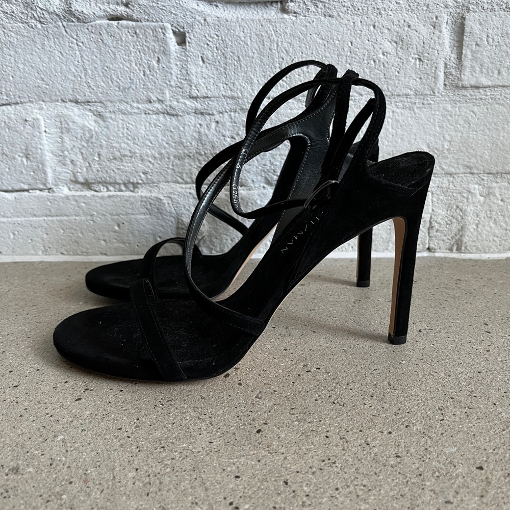 NWOT Stuart Weitzman Black Suede Sandal Heels - Picture 3 of 6